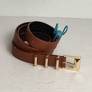 Casual Women's Vegan Leather Square Gold Buckle Belt Vegan Leather Size M/L Brow